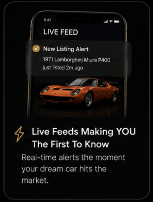Live feeds — real-time alerts the moment your dream car hits the market.