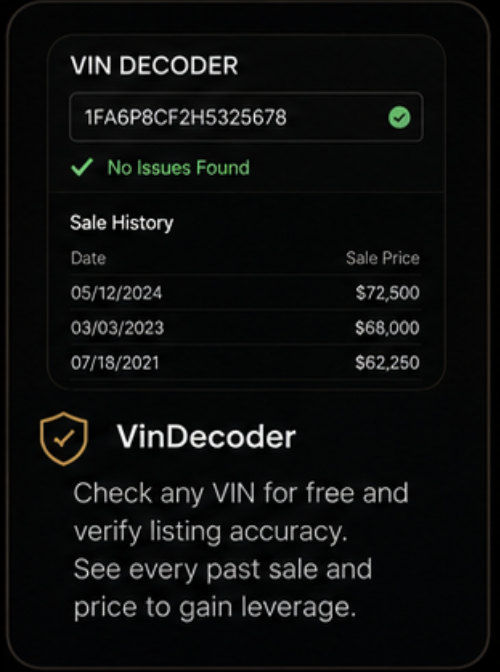 VIN decoder — check any VIN free, verify listing accuracy and see every past sale price.